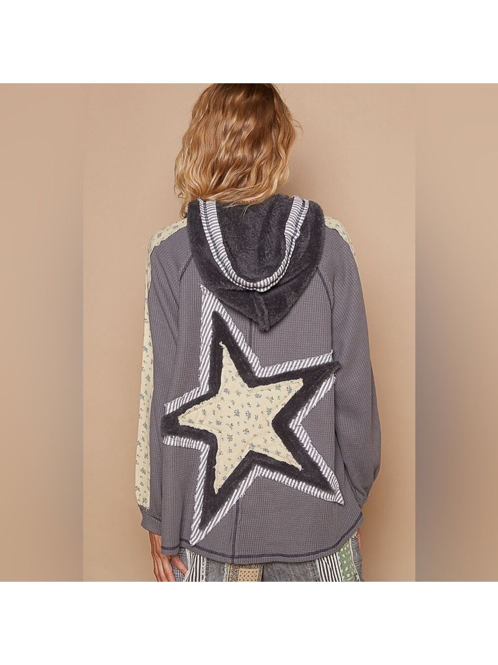 Pol Stunning Oversized Part Sherpa Heavy Patched Star on back
